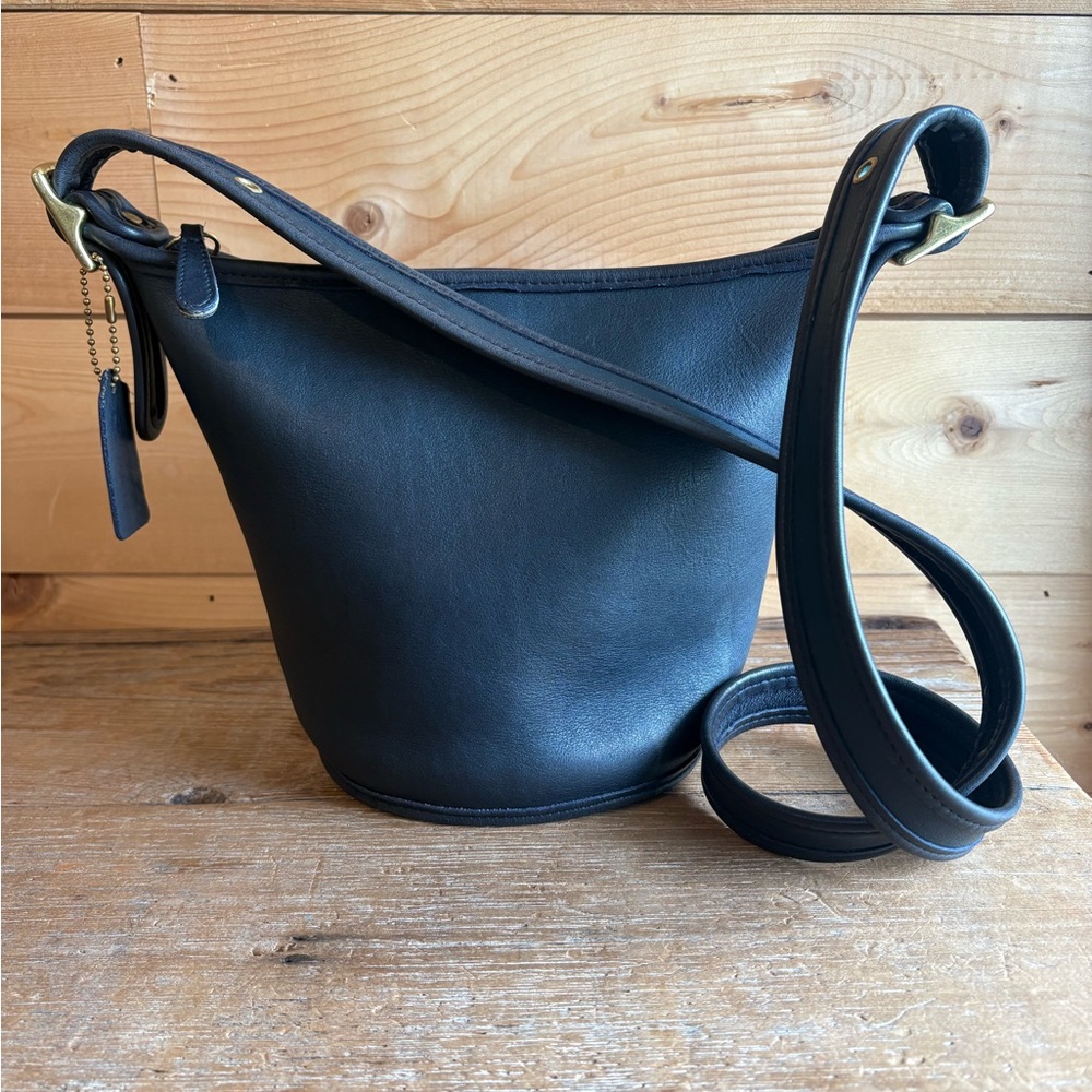 Vintage Coach Maggie - Style 9019- Navy Blue Leather Mini Bucket Bag Crossbody